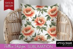 Peony Flowers Pillow Sublimation - Floral Pillow Cover PNG Product Image 1