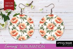 Peony Flowers Round Earrings - Floral PNG Sublimation Product Image 1