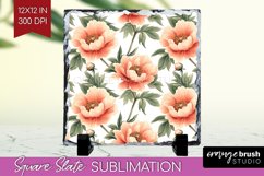 Peony Flowers Slate PNG - Floral Square Slate Sublimation Product Image 1