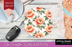 Peony Flowers Car Coaster - Floral Coaster PNG Sublimation Product Image 1
