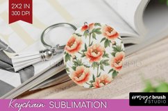 Peony Flowers Keychain PNG - Floral Keychain Sublimation Product Image 1
