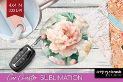 Peony Flowers Car Coaster - Floral Coaster PNG Sublimation Product Image 1