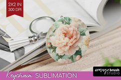 Peony Flowers Keychain PNG - Floral Keychain Sublimation Product Image 1