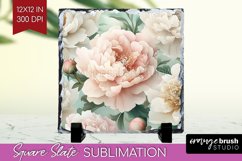 Peony Flowers Slate PNG - Floral Square Slate Sublimation Product Image 1