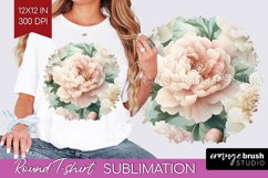 Peony Flowers Round Tshirt Background - Floral PNG Product Image 1