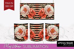 Peony Flowers Mug Wrap - Floral Mug PNG Sublimation Product Image 1