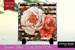 Peony Flowers Slate PNG - Floral Square Slate Sublimation Product Image 1