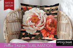 Peony Flowers Pillow Sublimation - Floral Pillow Cover PNG Product Image 1