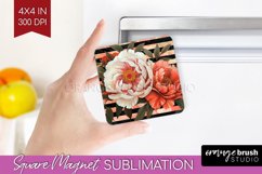 Peony Flowers Magnet Sublimation - Floral Square Magnet PNG Product Image 1