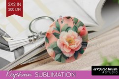Peony Flowers Keychain PNG - Floral Keychain Sublimation Product Image 1