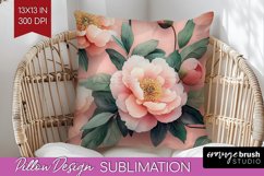 Peony Flowers Pillow Sublimation - Floral Pillow Cover PNG Product Image 1