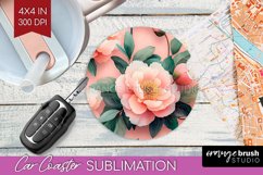 Peony Flowers Car Coaster - Floral Coaster PNG Sublimation Product Image 1