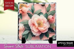 Peony Flowers Slate PNG - Floral Square Slate Sublimation Product Image 1