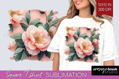 Peony Flowers Square Tshirt Background - Floral PNG Product Image 1