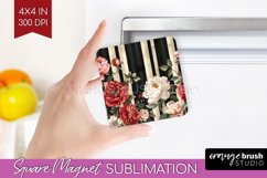 Peony Flowers Magnet Sublimation - Floral Square Magnet PNG Product Image 1