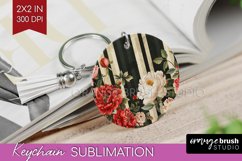 Peony Flowers Keychain PNG - Floral Keychain Sublimation Product Image 1