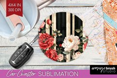 Peony Flowers Car Coaster - Floral Coaster PNG Sublimation Product Image 1