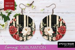 Peony Flowers Round Earrings - Floral PNG Sublimation Product Image 1