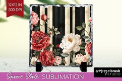 Peony Flowers Slate PNG - Floral Square Slate Sublimation Product Image 1