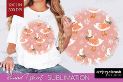 Pink Christmas Round Tshirt Background - Coquette Xmas PNG Product Image 1