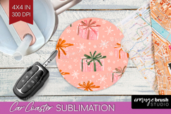 Pink Christmas Car Coaster - Coquette Xmas Coaster PNG Product Image 1