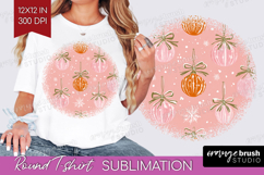 Pink Christmas Round Tshirt Background - Coquette Xmas PNG Product Image 1