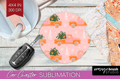 Pink Christmas Car Coaster - Coquette Xmas Coaster PNG Product Image 1