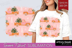 Pink Christmas Square Tshirt Background - Coquette Xmas PNG Product Image 1