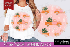 Pink Christmas Round Tshirt Background - Coquette Xmas PNG Product Image 1