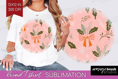 Pink Christmas Round Tshirt Background - Coquette Xmas PNG Product Image 1