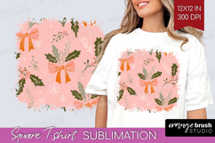 Pink Christmas Square Tshirt Background - Coquette Xmas PNG Product Image 1