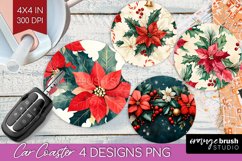 Poinsettia Car Coaster - Christmas Coaster PNG Sublimation Product Image 1