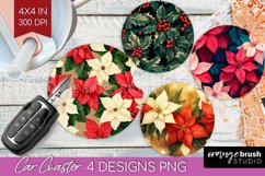 Poinsettia Car Coaster - Christmas Coaster PNG Sublimation Product Image 1