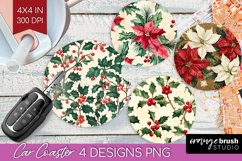 Poinsettia Car Coaster - Christmas Coaster PNG Sublimation Product Image 1