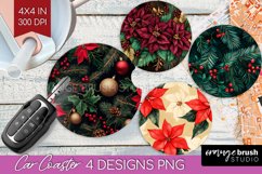 Poinsettia Car Coaster - Christmas Coaster PNG Sublimation Product Image 1