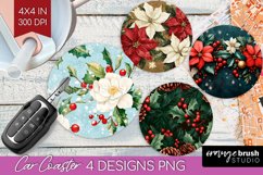 Poinsettia Car Coaster - Christmas Coaster PNG Sublimation Product Image 1