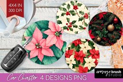 Poinsettia Car Coaster - Christmas Coaster PNG Sublimation Product Image 1