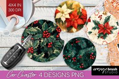 Poinsettia Car Coaster - Christmas Coaster PNG Sublimation Product Image 1