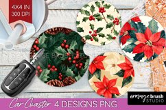 Poinsettia Car Coaster - Christmas Coaster PNG Sublimation Product Image 1