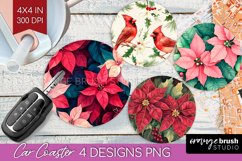 Poinsettia Car Coaster - Christmas Coaster PNG Sublimation Product Image 1
