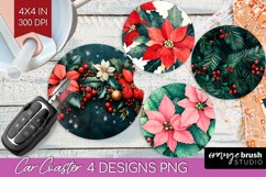Poinsettia Car Coaster - Christmas Coaster PNG Sublimation Product Image 1