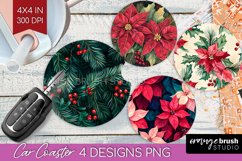 Poinsettia Car Coaster - Christmas Coaster PNG Sublimation Product Image 1