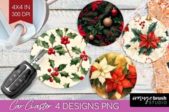 Poinsettia Car Coaster - Christmas Coaster PNG Sublimation Product Image 1