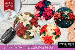 Poinsettia Car Coaster - Christmas Coaster PNG Sublimation Product Image 1