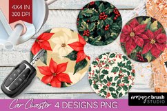 Poinsettia Car Coaster - Christmas Coaster PNG Sublimation Product Image 1