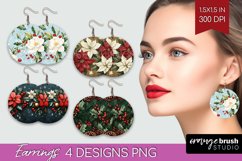 Poinsettia Round Earrings - Christmas PNG Sublimation Product Image 1
