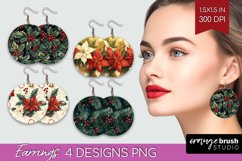 Poinsettia Round Earrings - Christmas PNG Sublimation Product Image 1