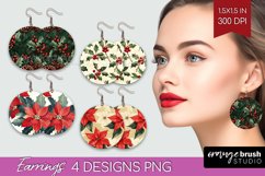 Poinsettia Round Earrings - Christmas PNG Sublimation Product Image 1
