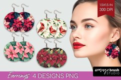 Poinsettia Round Earrings - Christmas PNG Sublimation Product Image 1