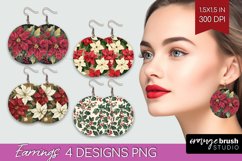 Poinsettia Round Earrings - Christmas PNG Sublimation Product Image 1